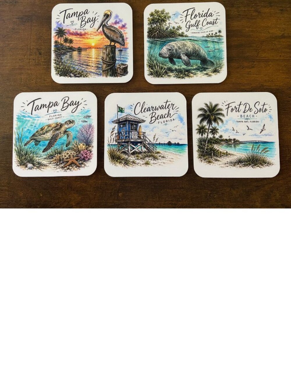 Florida Gulf Coast Magnet Set – Sea Turtle, Manatee, Pelican, Clearwater Beach